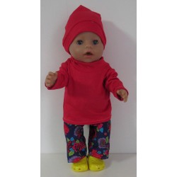 broek set donker blauw bloemen rood baby born 43cm