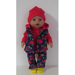 luxe broek set donker blauw met bloemen rood  baby born 43cm