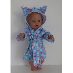 ochtendjas blauw hello kitty hartjes  baby born 43cm