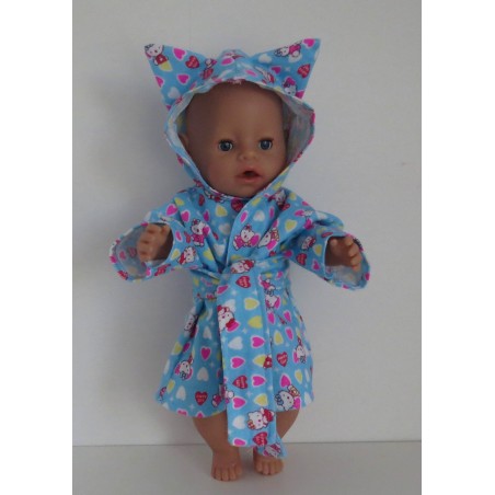 ochtendjas blauw hello kitty hartjes  baby born 43cm