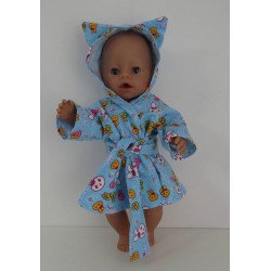 ochtendjas licht blauw konijn   baby born 43cm
