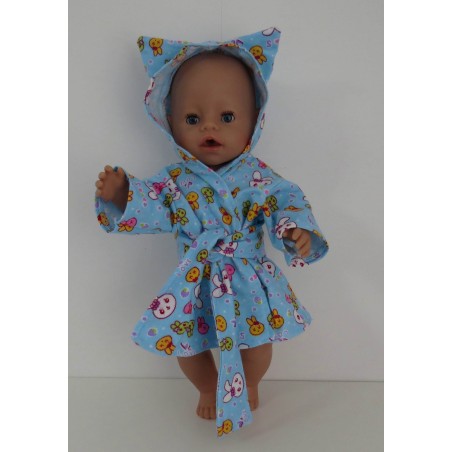 ochtendjas licht blauw konijn   baby born 43cm