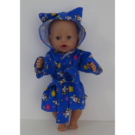 ochtendjas donker blauw konijn   baby born 43cm