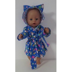 ochtendjas donker blauw panda baby born 43cm