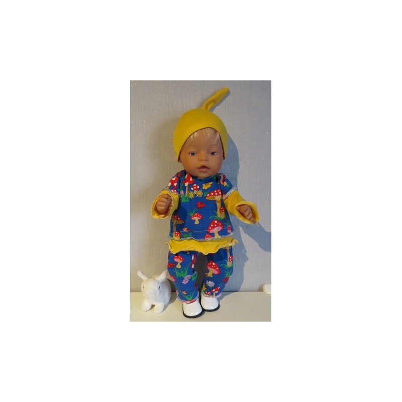 broek setblauw paddestoelen  baby born 43cm