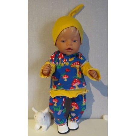 broek setblauw paddestoelen  baby born 43cm