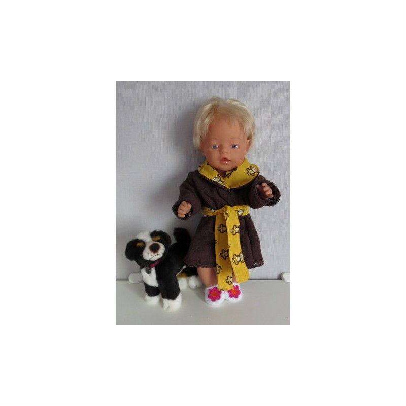 badjas bruin met apen geel baby born 43cm