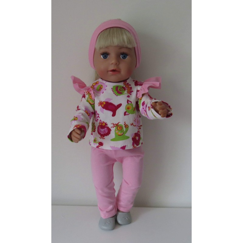 broek set roze monsters baby born 43cm