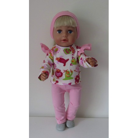 broek set roze monsters baby born 43cm