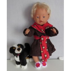 badjas bruin met apen rood  baby born 43cm