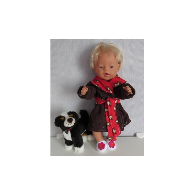 badjas bruin met apen rood  baby born 43cm