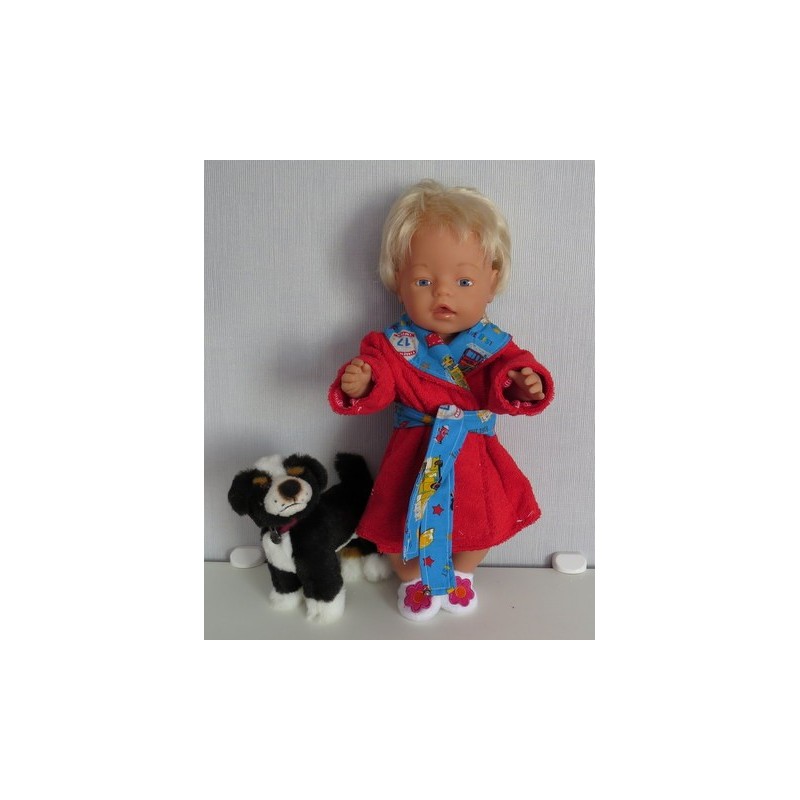 badjas rood met brandweer blauw  baby born 43cm