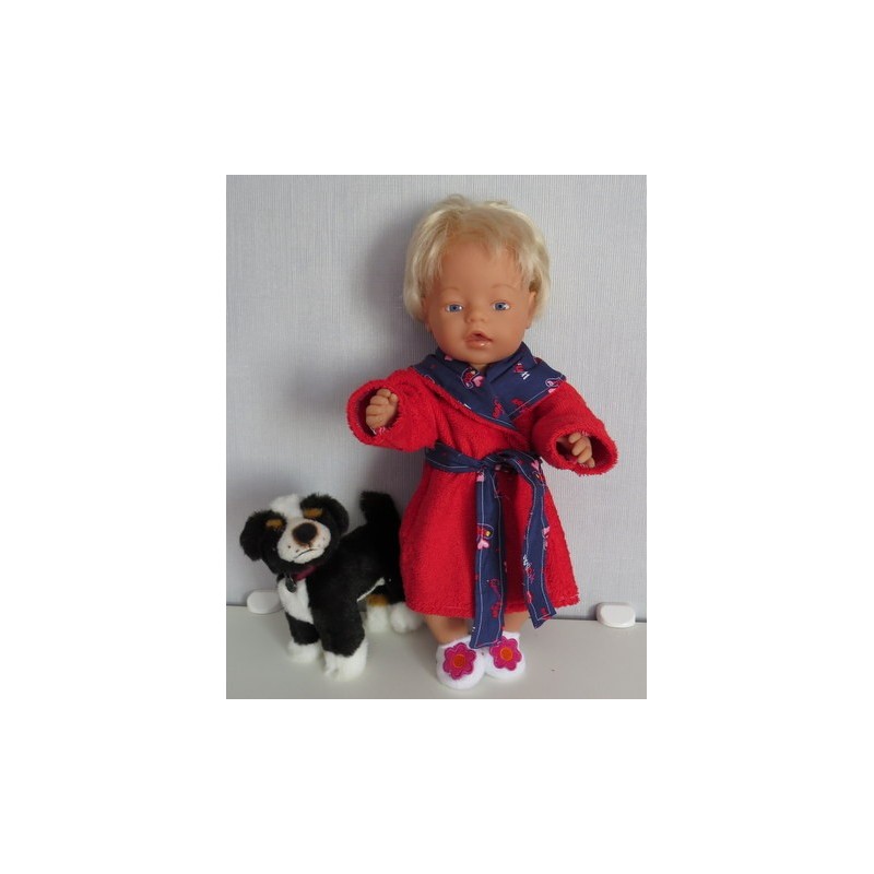 badjas rood met hartjes baby born 43cm