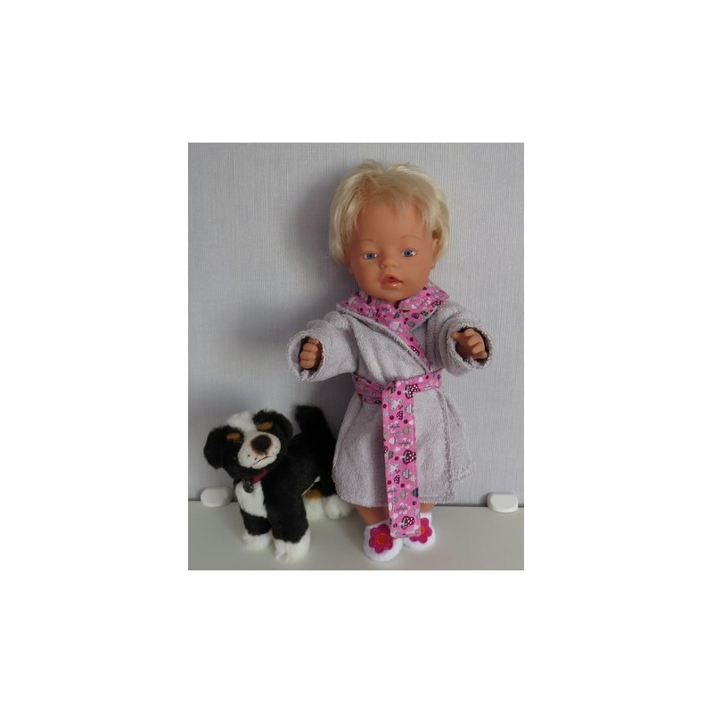 badjas grijs met paddestoelen roze baby born 43cm