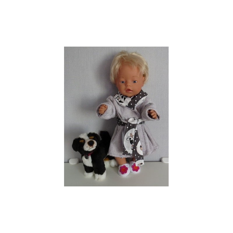 badjas licht grijs met koeien baby born 43cm
