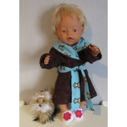badjas bruin met apen blauw baby born 43cm