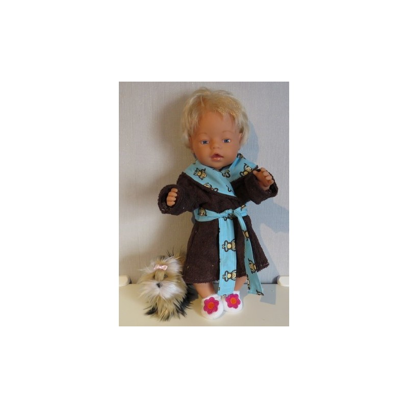 badjas bruin met apen blauw baby born 43cm