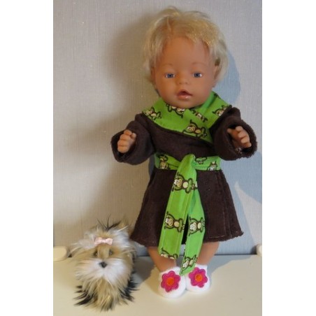 badjas bruin met apen groen baby born 43cm