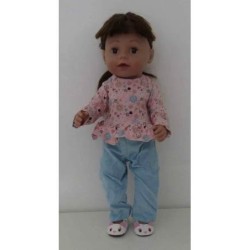 broek set roze gebloemd roezel  baby born 43cm