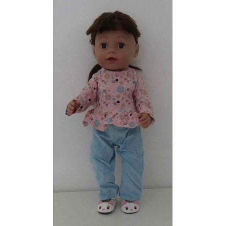 broek set roze gebloemd roezel  baby born 43cm