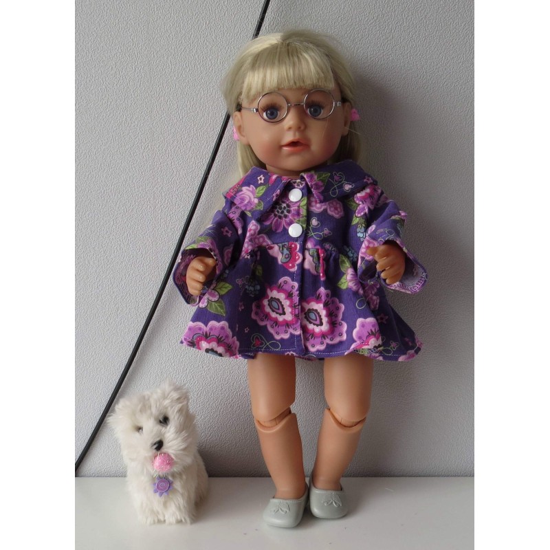 ballonjas kort paars bloemen baby born 43cm
