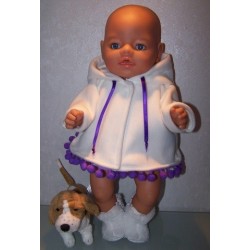 winterjas wit met lila bolletjes baby born 43cm