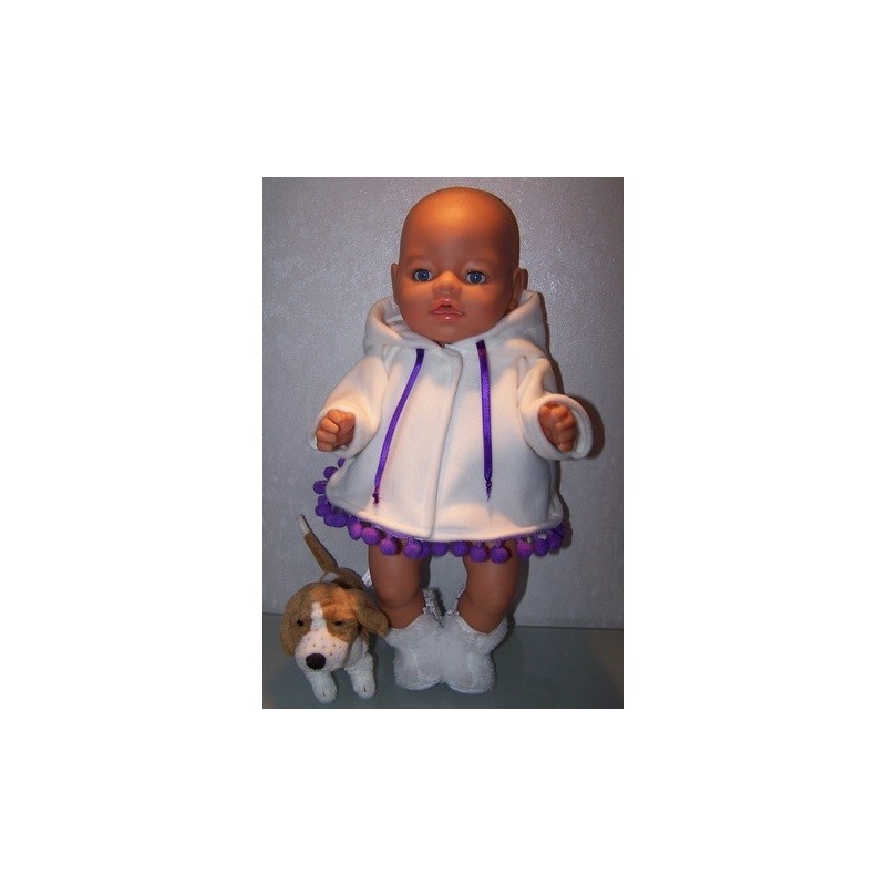 winterjas wit met lila bolletjes baby born 43cm