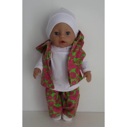 luxe broek set groen met vogels roze baby born 43cm