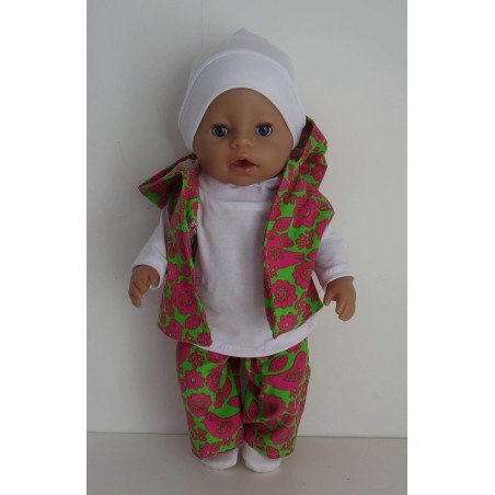 luxe broek set groen met vogels roze baby born 43cm