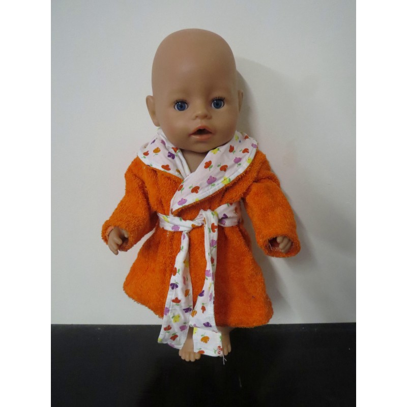 badjas oranje met bloemen baby born 43cm