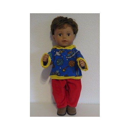 capuchontrui setje blauw space baby born 43cm