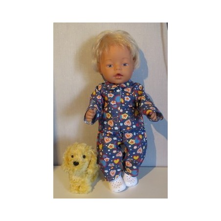 jeansjas met broek blauw met hartjes geel baby born 43cm