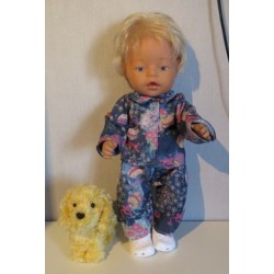 jeansjas met broek blauw met bloemen en ballen  baby born 43cm