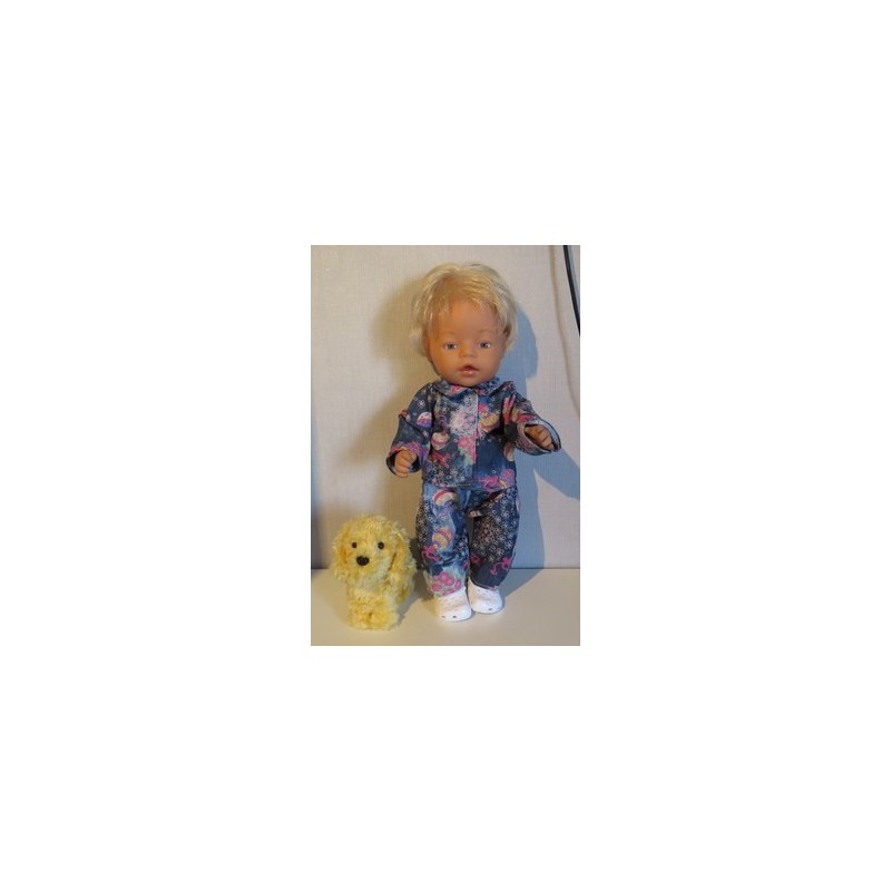 jeansjas met broek blauw met bloemen en ballen  baby born 43cm