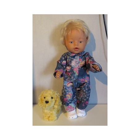 jeansjas met broek blauw met bloemen en ballen  baby born 43cm