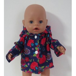 jas blauw bloemen rood baby born 43cm