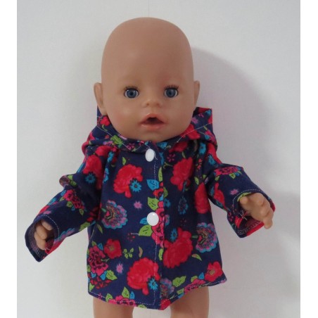 jas blauw bloemen rood baby born 43cm