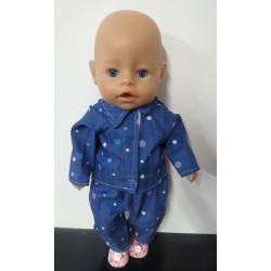 jeansjas met broek blauw stippen  baby born 43cm