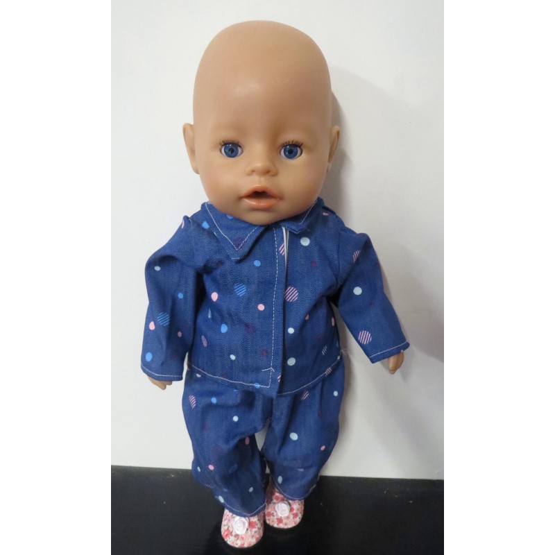 jeansjas met broek blauw stippen  baby born 43cm