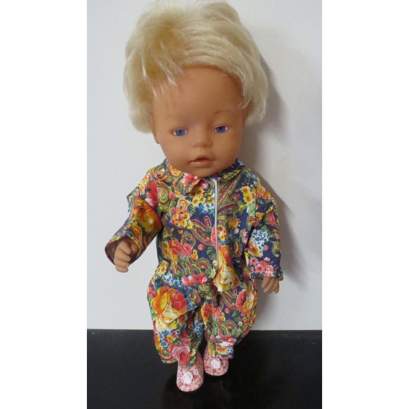 jeansjas met broek gebloemd baby born 43cm