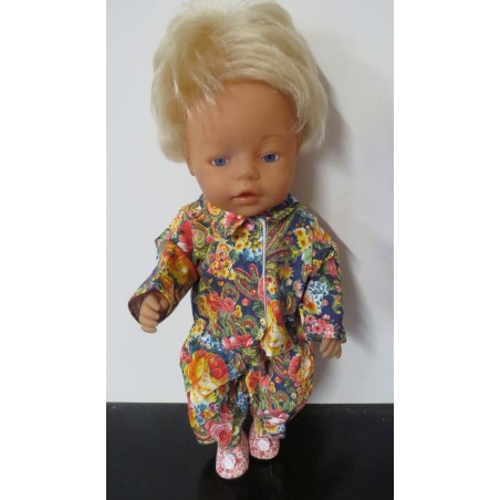 jeansjas met broek gebloemd baby born 43cm