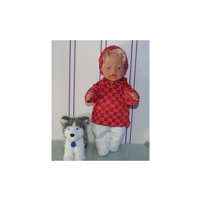 capuchontrui setje rood  baby born 43cm