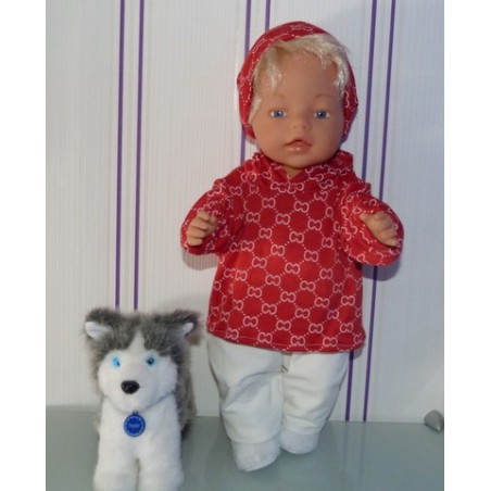 capuchontrui setje rood  baby born 43cm