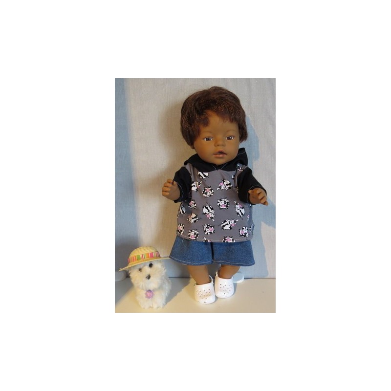 zomer capuchontrui setje grijs koeien baby born 43cm