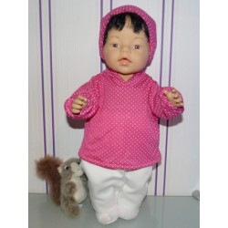 capuchontrui setje hard roze stippen baby born 43cm