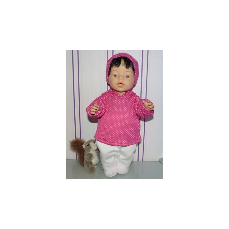 capuchontrui setje hard roze stippen baby born 43cm