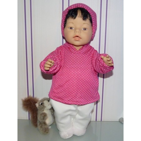capuchontrui setje hard roze stippen baby born 43cm