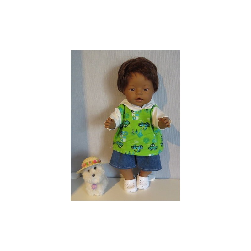 zomer capuchontrui setjegroen auto's  baby born 43cm