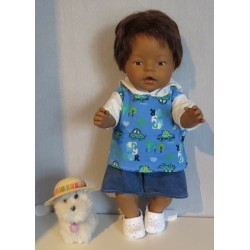 zomer capuchontrui setje blauw auto's baby born 43cm