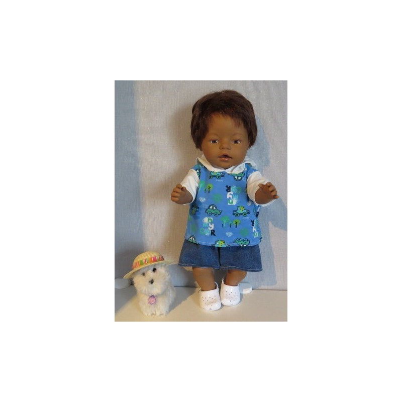 zomer capuchontrui setje blauw auto's baby born 43cm